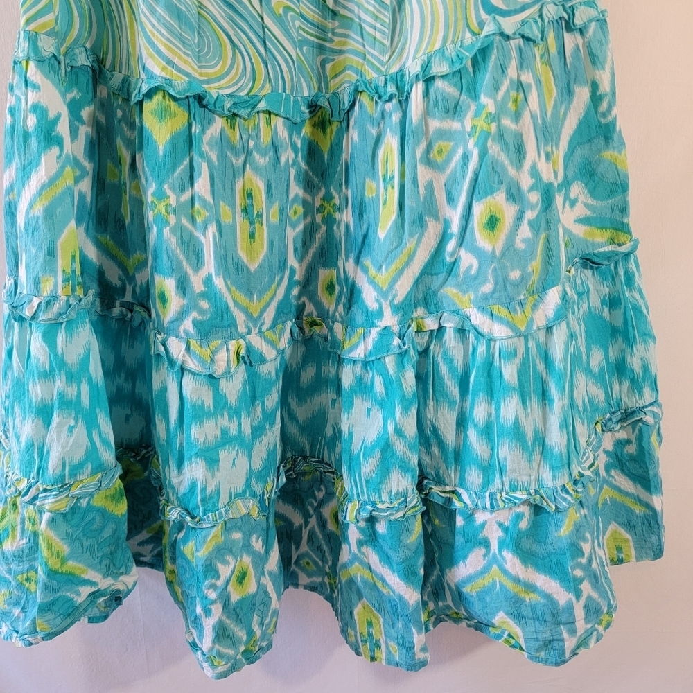 VTG Choices Blue Tiered Maxi Skirt Sz M Cotton Elastic Waist Cottagecore Boho - Picture 6 of 11